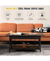 Gymax Coffee Table Industrial 2-Tier w/ Storage Shelf &Storage for Living Room Rustic Brown
