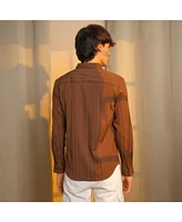 Campus Sutra Men's Chocolate Brown Geometric-Textured Knit Shirt