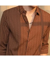 Campus Sutra Men's Chocolate Brown Geometric-Textured Knit Shirt