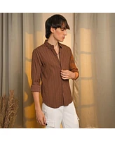 Campus Sutra Men's Chocolate Brown Geometric-Textured Knit Shirt