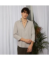 Men's Ecru Beige Vertical Tactile Shirt