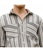 Campus Sutra Men's Bone Beige & Cloud Grey Multitrack Striped Oversized Shirt