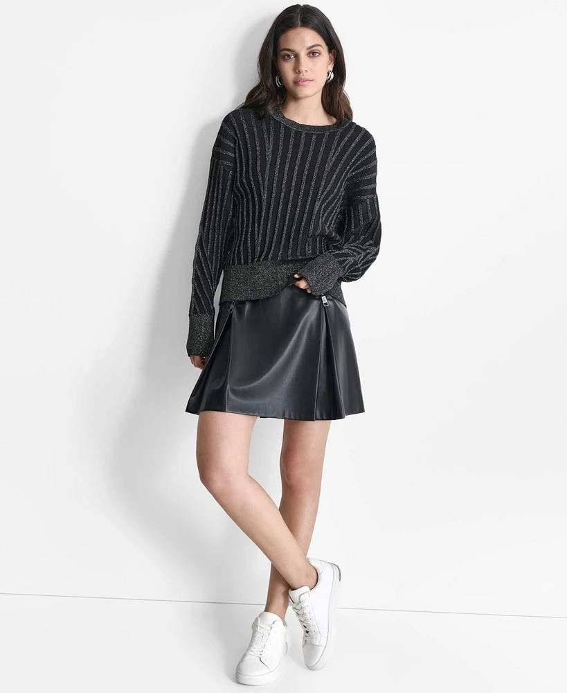 Dkny Women's Striped Dropped-Sleeve Crewneck Sweater
