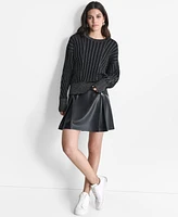 Dkny Women's Striped Dropped-Sleeve Crewneck Sweater