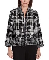 Alfred Dunner Petite Runway Ready Spliced Plaid Boucle Jacket