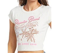 Roxy Juniors' Paradise Bound Ribbed Cropped Graphic T-Shirt