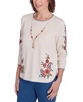 Alfred Dunner Petite Harvest Moon Paisley Floral Sweater With Necklace