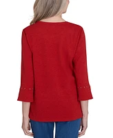 Alfred Dunner Petite Harvest Moon Spliced Solid Textured Crewneck Top