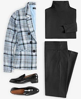 Jones New York Womens Faux Double Breasted Jacket Long Sleeve Mock Neck Top Pull On High Double Wide Waistband Straight Leg Pants