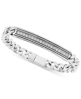 Effy Men's Zircon Horizontal Bar Cuban Chain Link Bracelet (7/8 ct. t.w.) in Sterling Silver