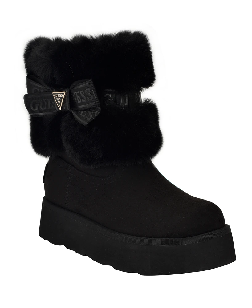 Guess Women's Denla Cold Weather Faux Fur Cozy Booties