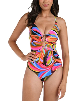 La Blanca Women's Tropic Waves Lace-Up One-Piece Swimsuit