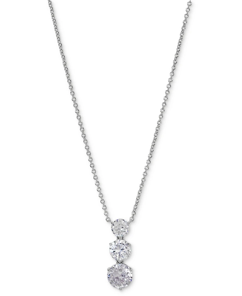 Eliot Danori Silver-Tone Graduated Cubic Zirconia Pendant Necklace, 16" + 2" extender, Created for Macy's