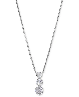 Eliot Danori Silver-Tone Graduated Cubic Zirconia Pendant Necklace, 16" + 2" extender, Created for Macy's