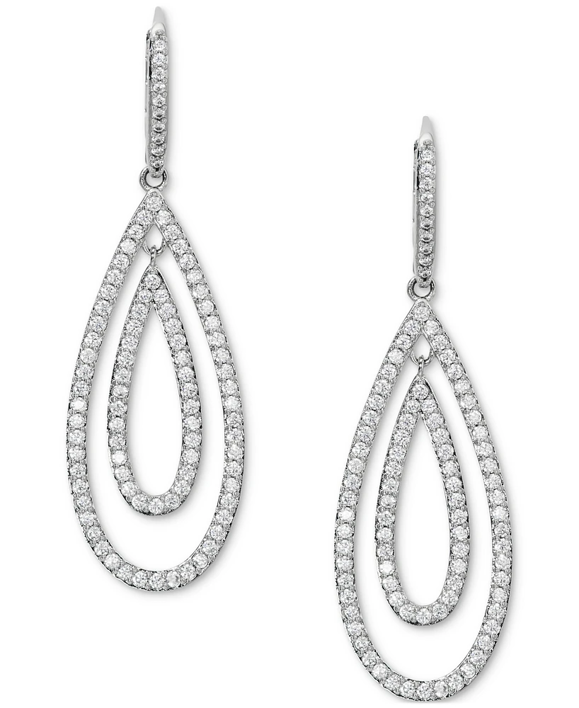 Eliot Danori Silver-Tone Double Open Teardrop Pave Leverback Earrings, Created for Macy's