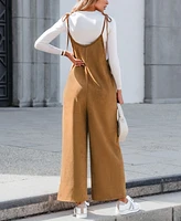 Cupshe Women's Camel Faux Suede Wide Leg Jumpsuit