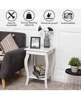 Gymax 2-Tier Accent Side Table Sofa End Table Nightstand Coffee Table w/ Shelf White
