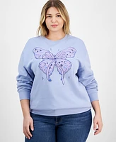 Rebellious One Trendy Plus Beaded Butterfly Sweatshirt