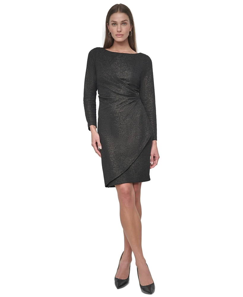 Dkny Women's Glitter-Knit Faux-Wrap Sheath Dress