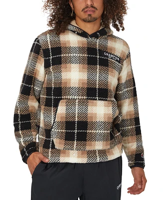 Champion Men's Plaid Faux-Shearling Pullover Hoodie