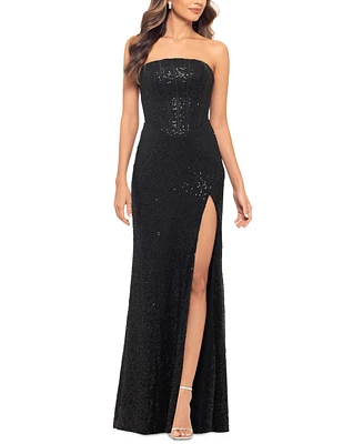 Blondie Nites Juniors' Sequined Lace-Up-Back Corset Gown