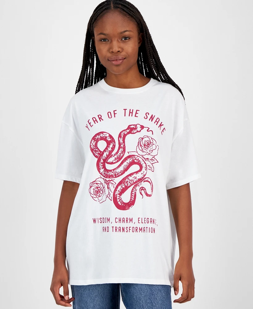 Grayson Threads, The Label Juniors' Rose & Snake Lunar New Year Graphic T-Shirt