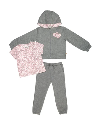 Bearpaw Girls 3 Piece Zip Up Hoodie, Tshirt, and Joggers Outfit Set