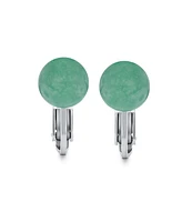 Bling Jewelry Simple Natural Light Green Aventurine Bead Round Ball Clip On Earrings Non-Piercing .925 Sterling Silver 8MM