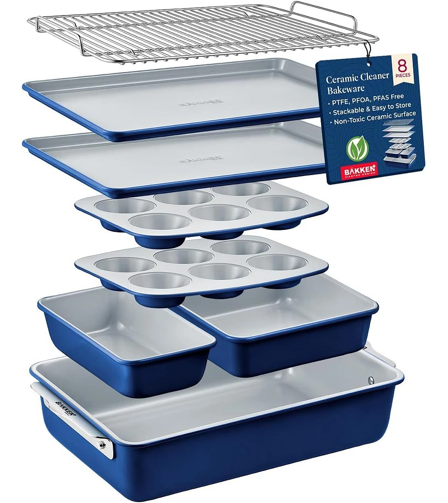 Bakken 8-Piece Stackable Bakeware Set - Ceramic Non-Stick Coating, Baking Sheets, Assorted Baking Pans, Ptfe, Pfoa & Pfos Free