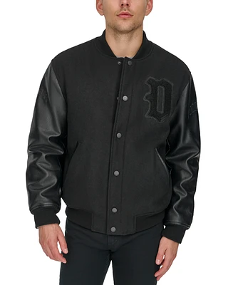 Dockers Men's Mixed-Media Varsity D Bomber Jacket