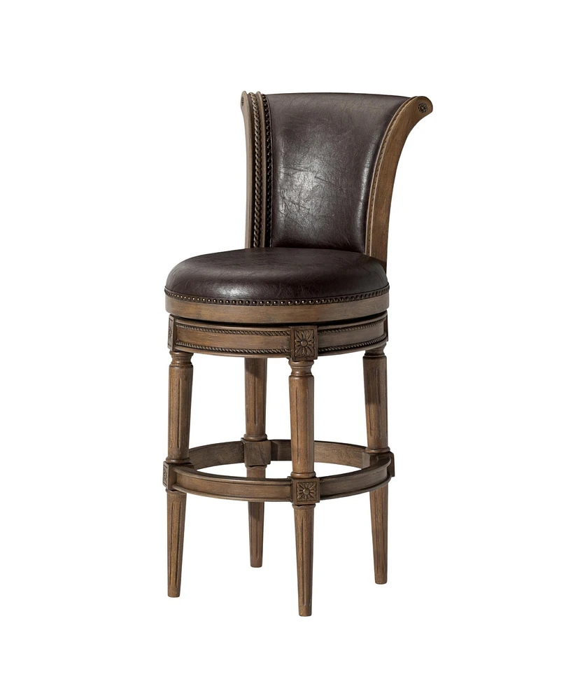 Maven Lane Pullman Bar Stool in Walnut Finish with Marksman Saddle Leather