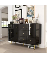 Homsee White Mirror Finished Wooden 9-Drawer Chest of Drawers, Dresser