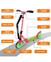 Hurtle Adjustable and Foldable Kick Scooter with High Impact Wheels, Watermelon