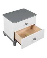 Slickblue Wooden Kids' Nightstand with 2 Drawers, White & Grey End Table for Bedroom