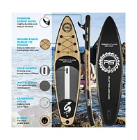 SereneLife Rising Flow Inflatable Stand-Up Paddle-Board With Accessories, Wood Design