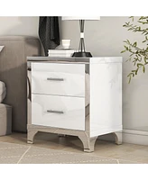 Slickblue Elegant High Gloss Nightstand with Sleek Metal Handle