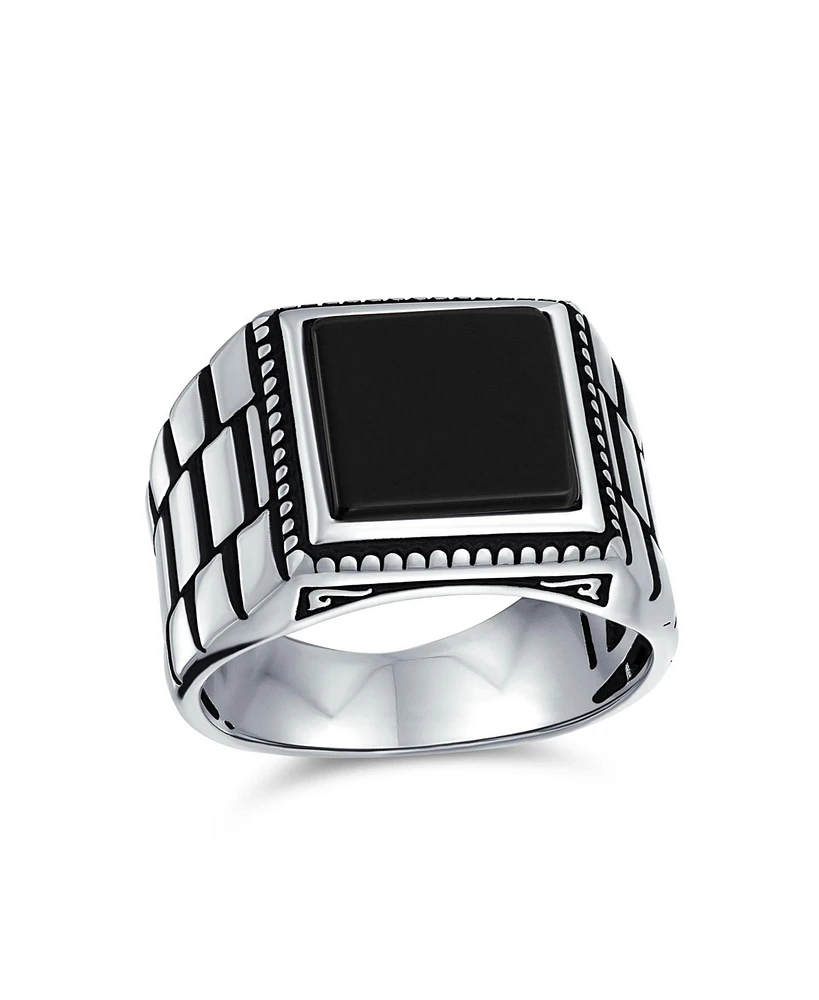 Bling Jewelry Natural Stone Square Signet Ring Band Style Heavy Oxidized .925 Sterling Silver