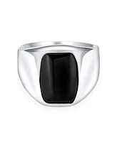 Bling Jewelry Classic Traditional Natural Black Onyx Long Rectangle Signet Ring Sterling