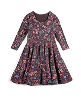 Mightly Girls Fair Trade Organic Cotton Print 3/4 Sleeve Twirl Dress