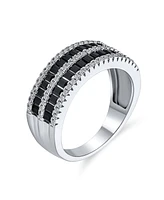 Bling Jewelry Two Tone Black and White Pave Cubic Zirconia 1/2 Eternity Band Ring Sterling Silver