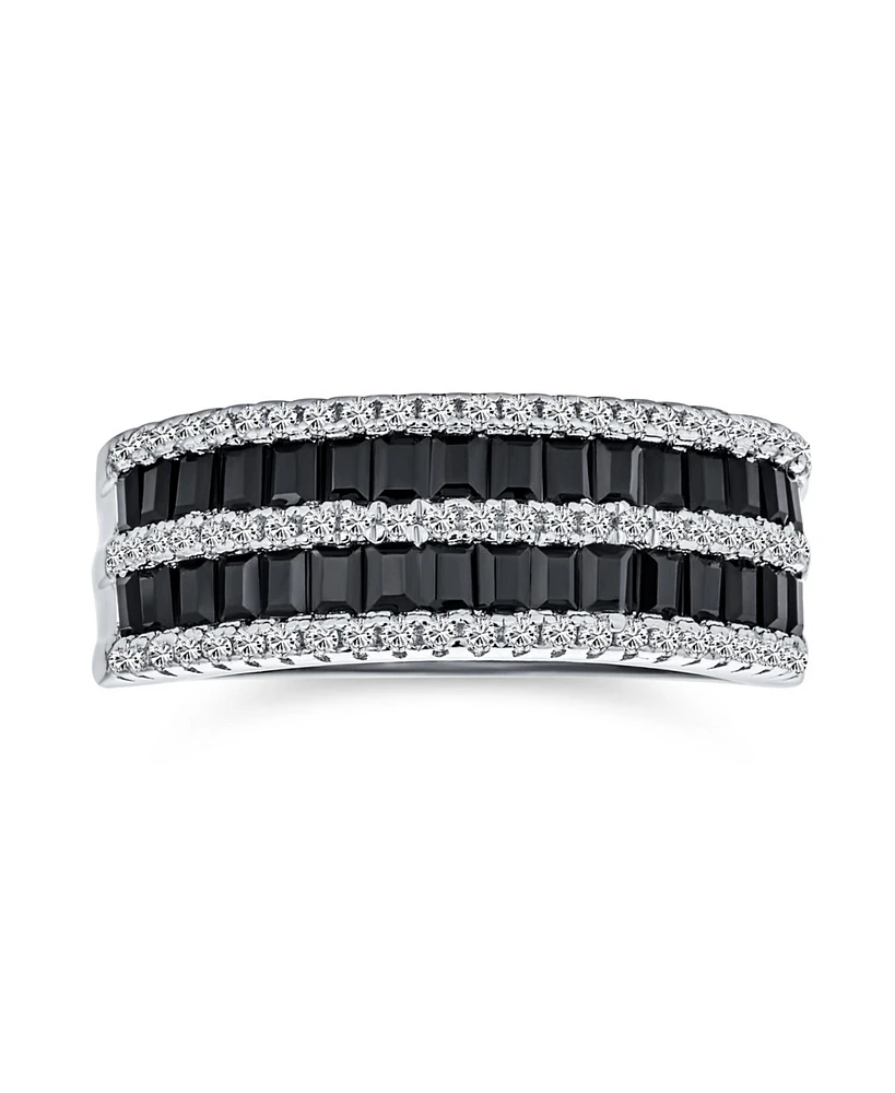 Bling Jewelry Two Tone Black and White Pave Cubic Zirconia 1/2 Eternity Band Ring Sterling Silver