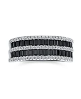 Bling Jewelry Two Tone Black and White Pave Cubic Zirconia Half Eternity Band Ring Sterling Silver