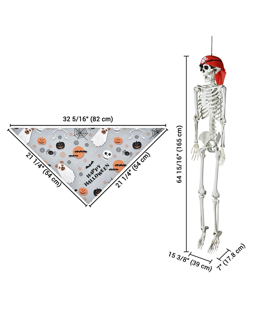Yescom Pirate Life Size Skeleton Poseable 5.4Ft with Fall Dog Bandana for Halloween Party Decorations 2024