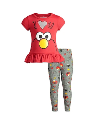 Sesame Street Girls Pullover Peplum T-Shirt and Leggings Outfit Set