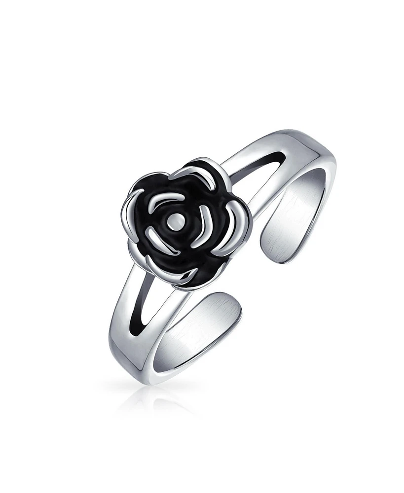 Bling Jewelry Black Rose Flower Shape Midi Split Band Toe Ring 925 Silver Sterling