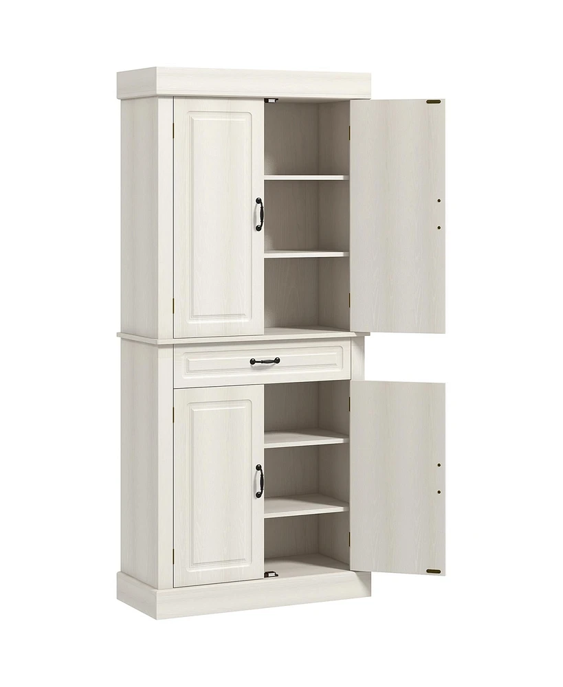 Homcom 71" Farmhouse Freestanding Cupboard Storage Kitchen Food Pantry Cabinet, White