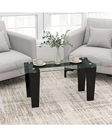 Gymax Rectangle Coffee Table Modern Tempered Glass Top Accent Table Black