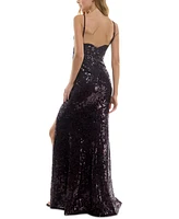 City Studios Juniors' Sequined Scalloped V-Neck Gown