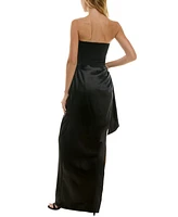 City Studios Juniors' Strapless Wrap-Overlay Gown