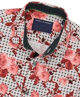 Men's Slim Fit Non-Iron Floral-Print Performance Stretch Dress Shirt